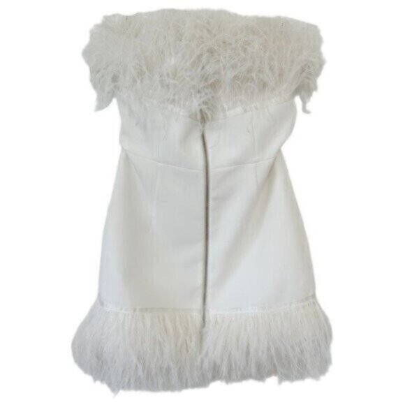 Bronx and Banco Lola Feather White Ivory Bridal Strapless Mini Dress Size S - Picture 8 of 15